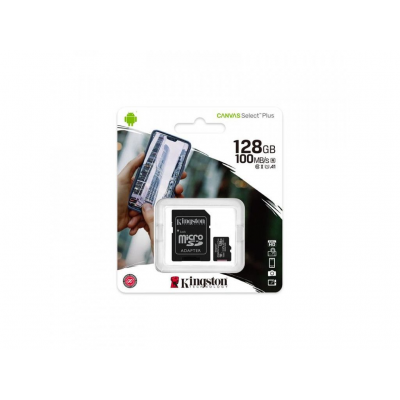 Карта пам'яті MicroSD 128 Gb + SD (class10) UHS-l Canvas Select Plus А1 (R-100MB/s) Kingston
